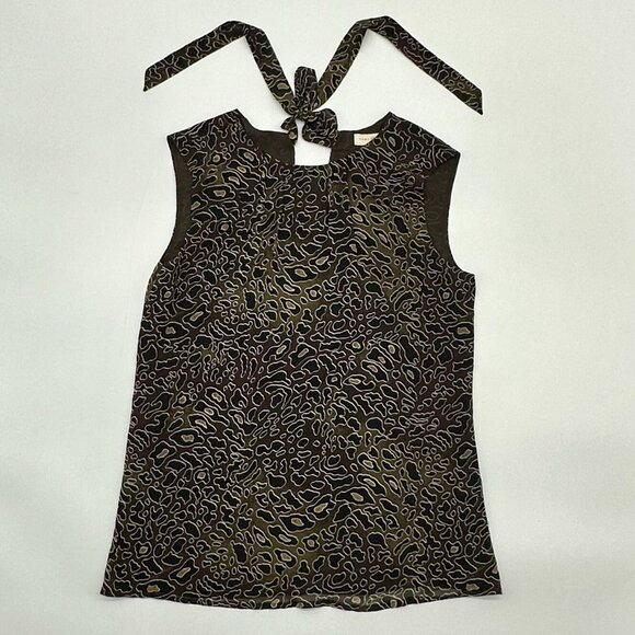 Tory Burch Tanya Women's Size 2 Brown Silk Abstract Leopard Sleeveless Blouse - Picture 2 of 13